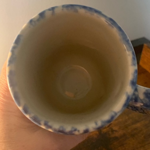 Set Of Vintage Bel-Terr China BTC USA Blue Spongeware Pottery Footed Coffee Mugs - Picture 3 of 6